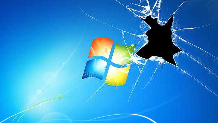 Разбитые окна, логотип Microsoft Windows, разбитые окна, бренд и логотип, HD обои