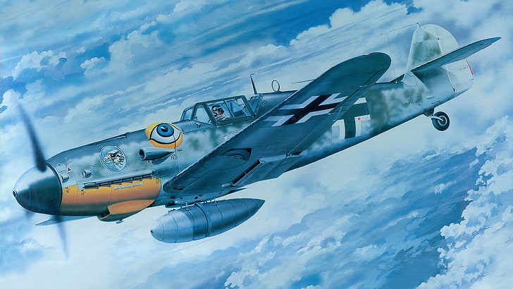 Perang Dunia II, Messerschmitt, Messerschmitt Bf-109, Luftwaffe, pesawat terbang, militer, karya seni, pesawat militer, Jerman, Wallpaper HD