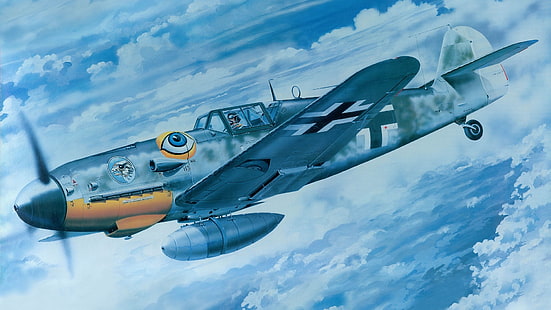 Perang Dunia II, Messerschmitt, Messerschmitt Bf-109, Luftwaffe, pesawat terbang, militer, karya seni, pesawat militer, Jerman, Wallpaper HD HD wallpaper