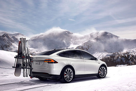 รถยนต์ไฟฟ้า 2016 Tesla model x suv สีขาว, วอลล์เปเปอร์ HD HD wallpaper