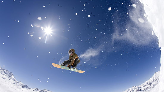 空、極端なスポーツ、雪、冬のスポーツ、冬、スノーボード、スノーボード、フリースタイル、ボードスポーツ、スキー、 HDデスクトップの壁紙 HD wallpaper