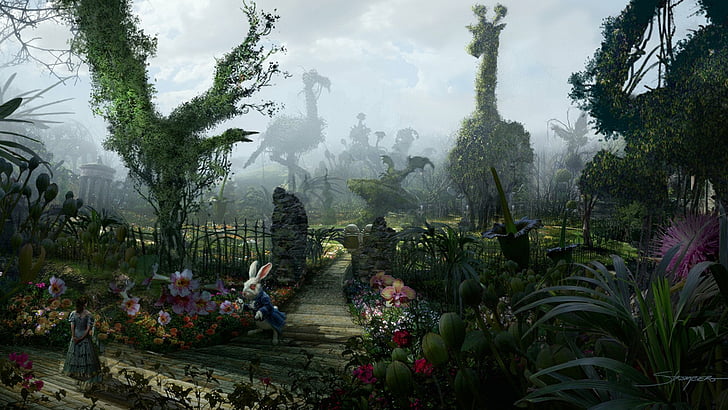 Film, Alice im Wunderland (2010), Fantasy, Garten, Nivens McTwisp, White Rabbit (Alice im Wunderland), HD-Hintergrundbild