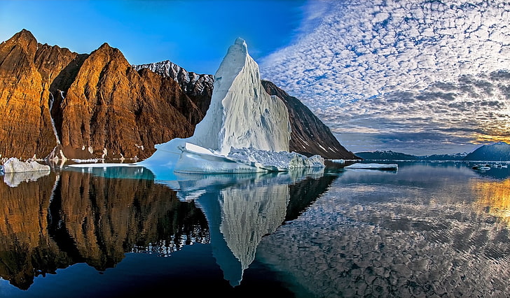 Гренландия, вода, небо, отражение, облака, природа, HD обои