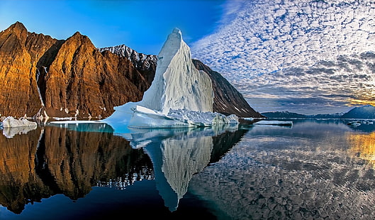 Гренландия, вода, небе, отражение, облаци, природа, HD тапет HD wallpaper