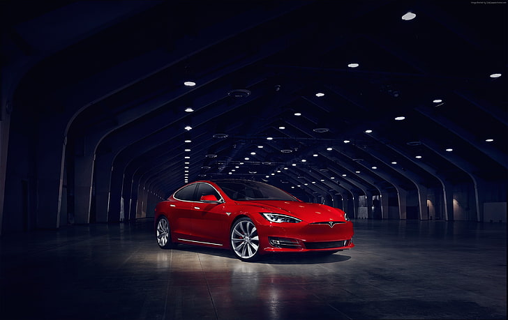 Elon Musk, carros elétricos, vermelho, Tesla Model S P90D, HD papel de parede