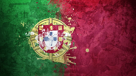 Coupe du monde drapeau du Portugal, peinture abstraite verte rouge et jaune, coupe du monde 2014, coupe du monde, drapeau du portugal, portugal, drapeau, Fond d'écran HD HD wallpaper
