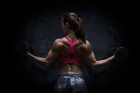 model kebugaran, gelap, olahraga, otot, wanita, Wallpaper HD HD wallpaper