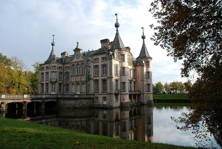منزل ، بناء ، قصور ، قلعة Poeke ، بلجيكا، خلفية HD