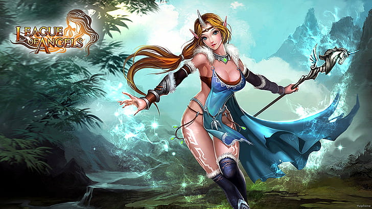 action, angel, angels, blue, brown hair, clothes, fantasy, fighting, league, loa, mmo, online, rpg, warrior, HD wallpaper