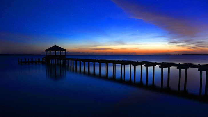 Wasser, Pier, Langzeitbelichtung, HD-Hintergrundbild