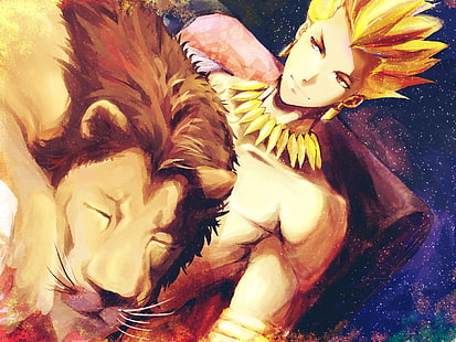 Série Destino, Fate / Stay Night, Gilgamesh, leão, HD papel de parede HD wallpaper