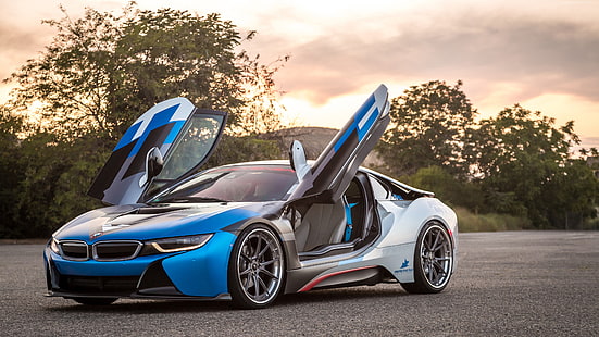 supercar, biru, mobil sport, Vorsteiner VR-E BMW i8, Wallpaper HD HD wallpaper
