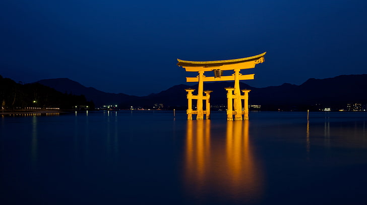 Sanktuarium Itsukushima, Azja, Japonia, Podróże, Noc, Wyspa, Woda, Sanktuarium, długa ekspozycja, unesco, turystyka, kultura, światowe dziedzictwo, Itsukushima, NationalTreasures, Tapety HD