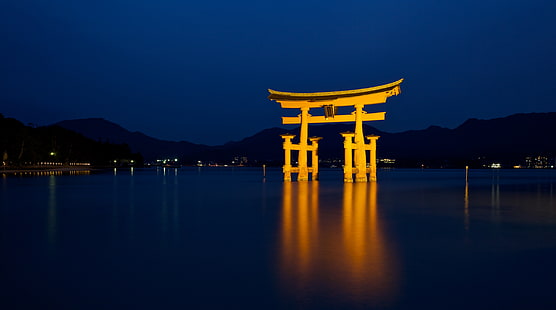 Sanktuarium Itsukushima, Azja, Japonia, Podróże, Noc, Wyspa, Woda, Sanktuarium, długa ekspozycja, unesco, turystyka, kultura, światowe dziedzictwo, Itsukushima, NationalTreasures, Tapety HD HD wallpaper