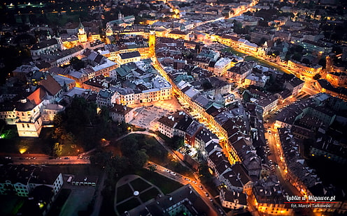 Lublin, Pologne, polonais, paysage urbain, Europe, lumières, lumières de la ville, Fond d'écran HD HD wallpaper