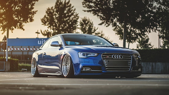 Audi S5, Audi, Stance, blue cars, vehicle, HD wallpaper HD wallpaper