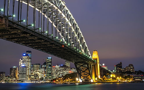 Sydney Harbour Bridge, Australia, Sydney Harbour Bridge, Australia, Sydney, bridge, night city, HD wallpaper HD wallpaper