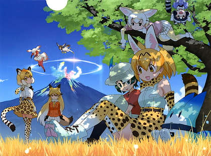 kemono friends, fennec, common raccoon, jaguar, Anime, HD wallpaper HD wallpaper