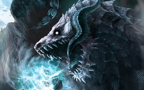 blue dragon illustration, dragon, HD wallpaper HD wallpaper