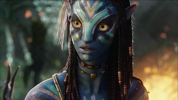 ชุดสตรีลายดอกไม้สีฟ้าและสีขาวแบบดั้งเดิม Avatar ภาพยนตร์สีฟ้าผิวสีฟ้า Neytiri, วอลล์เปเปอร์ HD