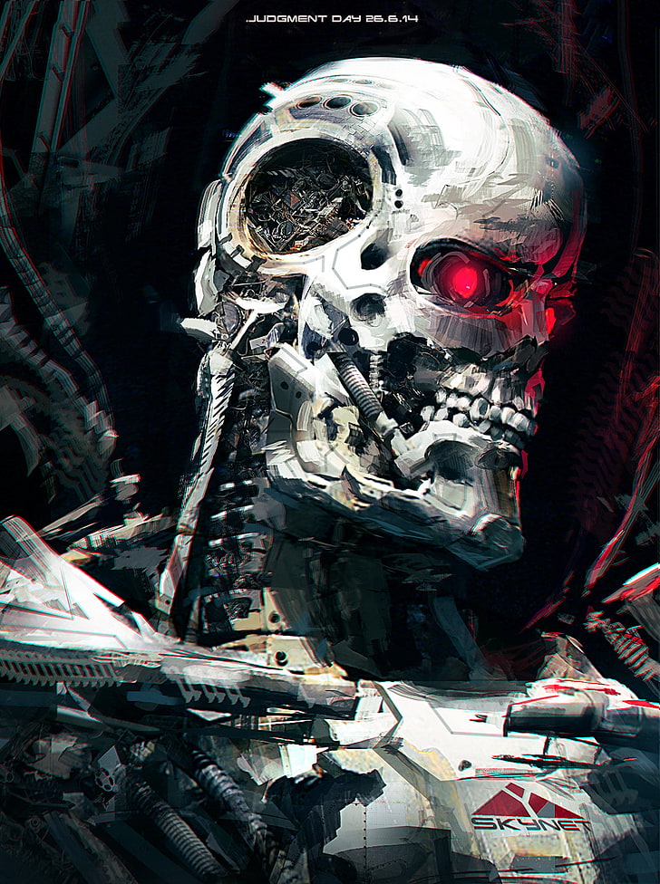 maschera con teschio bianco e nero, Terminator, T-800, robot, occhi rossi, Skynet, endoscheletro, Sfondo HD, sfondo telefono