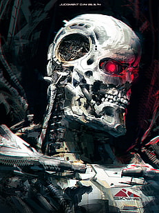 vit och svart skalmaskmask, Terminator, T-800, robot, röda ögon, Skynet, endoskeleton, HD tapet HD wallpaper