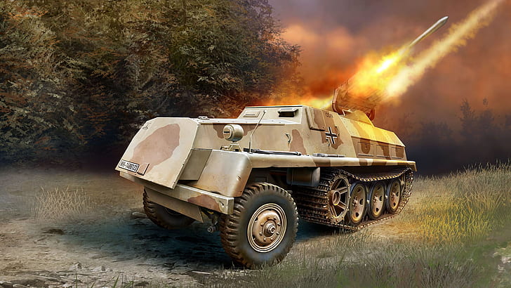 die Wehrmacht, Sd.Car.4 / 1, Das Jet-System von Volley-Feuer, 15cm Panzerwerfer 42.Sf, deutsche selbstfahrende MLRS, HD-Hintergrundbild