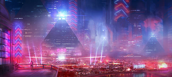 Future Light City, miasto, przyszłość, światło, senność i fantazja, Tapety HD