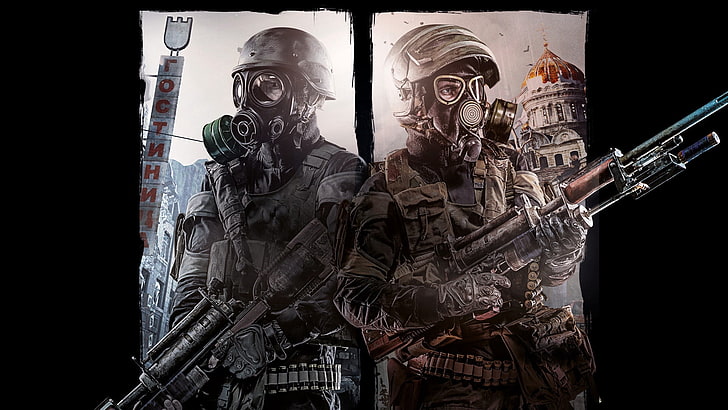 two man holding rifle digital wallpaper, metro redux, metro last light, art, soldiers, HD wallpaper