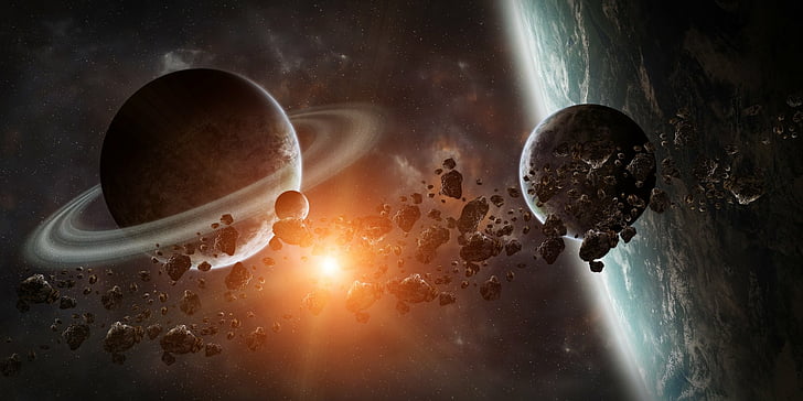 Ciencia ficción, planetas, asteroides, Júpiter, Fondo de pantalla HD