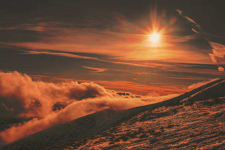 언덕, 눈, 햇빛, HD 배경 화면