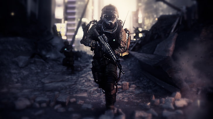 мужчина держит винтовку с цифровыми обоями, видеоигры, Call of Duty: Advanced Warfare, компьютерные игры, автомат, Call of Duty, HD обои