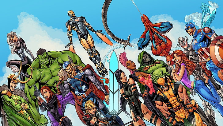 Los Vengadores, Vengadores, Capitán América, Doctor Doom, Hulk, Iron Man, Loki, Mary Jane Watson, Silver Surfer, Spider-Man, Thor, Ultron, Wolverine, Fondo de pantalla HD