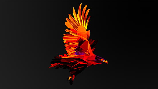 águia laranja clip-art, facetas, animais, águia, arte digital, baixo poli, Justin Maller, HD papel de parede HD wallpaper