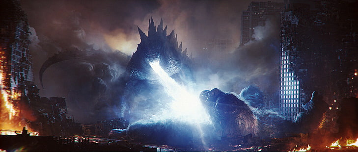 Godzilla, King Kong, criatura, batalla, arte de fantasía, kaiju, Fondo de pantalla HD HD wallpaper