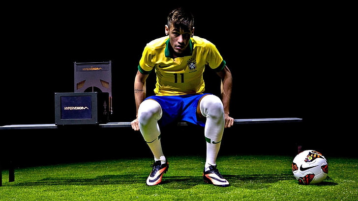 Neymar, Nike, mercurial, footballeurs, football, équipe du Brésil, herbe, table, Fond d'écran HD
