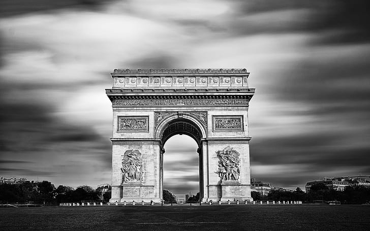Arc de Triomphe Paris BW Arch HD, bw, สถาปัตยกรรม, ปารีส, ซุ้มประตู, เดอ, โค้ง, ประตูชัย, วอลล์เปเปอร์ HD