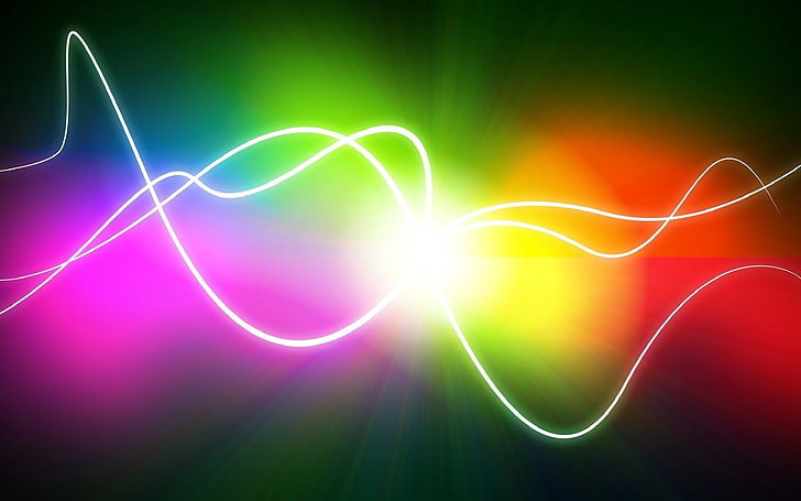 yellow, green, purple, and red light illustration, lines, wavy, light, color, rainbow, colorful, HD wallpaper