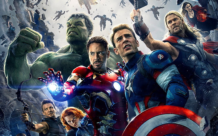 วอลล์เปเปอร์ Marvel Avengers, The Avengers, Iron Man, Hulk, Captain America, Thor, Black Widow, Hawkeye, Robert Downey Jr. , Chris Evans, Chris Hemsworth, Scarlett Johansson, Jeremy Renner, Avengers: Age of Ultron, วอลล์เปเปอร์ HD