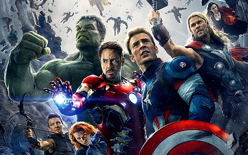วอลล์เปเปอร์ Marvel Avengers, The Avengers, Iron Man, Hulk, Captain America, Thor, Black Widow, Hawkeye, Robert Downey Jr. , Chris Evans, Chris Hemsworth, Scarlett Johansson, Jeremy Renner, Avengers: Age of Ultron, วอลล์เปเปอร์ HD HD wallpaper