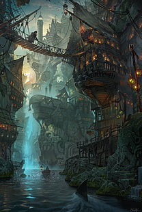 Mann zu Fuß zwischen Schiffsbrücke digitale Tapete, League of Legends, Bilgewasser, Piraten, Häfen, HD-Hintergrundbild HD wallpaper