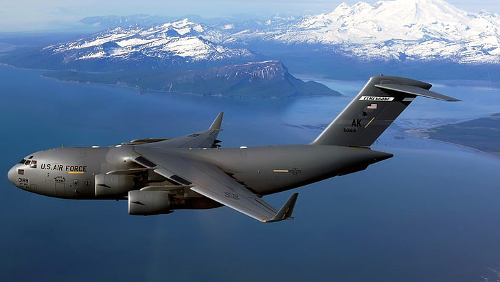 airplane, US Air Force, C-17 Globmaster, military, military aircraft, aircraft, aerial view, HD wallpaper