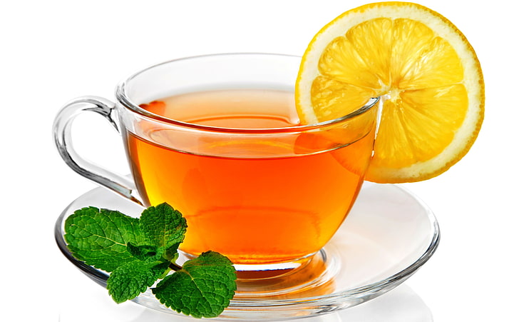 tè al limone, tè, limone, menta, tazza, trasparente, Sfondo HD