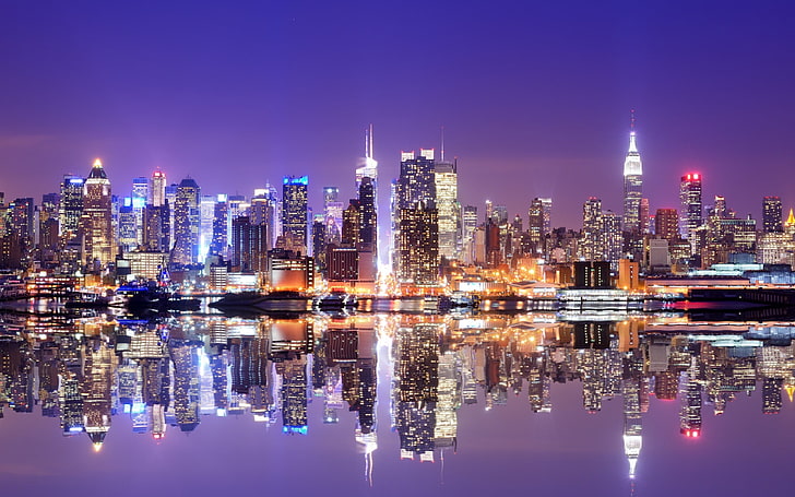 иллюстрация городских огней, небоскреб, нью-йорк, город, пейзаж, HD обои