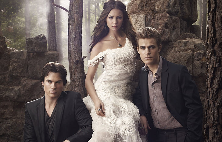 men's black and gray dress suit, the vampire diaries, Stefan, Elena, Season 2, Damon, HD wallpaper