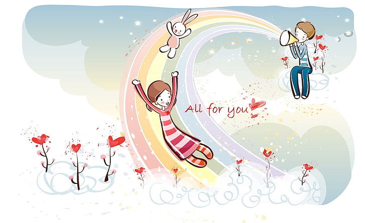Lieben Sie Regenbogen Valentinstag, digitale Tapete des Zeichentrickfilm-Figur-Mannes und der Frau, Feiertage, Valentinstag, Regenbogen, Liebe, den glücklichen Valentinstag und Valentinstag feiern, Liebestag, Liebesregenbogen, HD-Hintergrundbild
