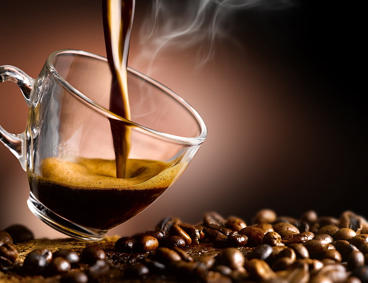Klarglasbecher, Kaffee, Tasse, Kaffeebohnen, Aroma, HD-Hintergrundbild