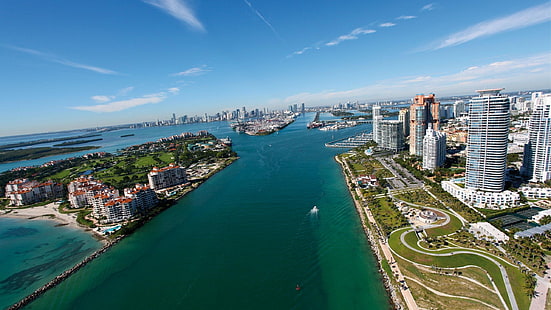 Miami, Florida, cityscape, sea, aerial view, HD wallpaper HD wallpaper