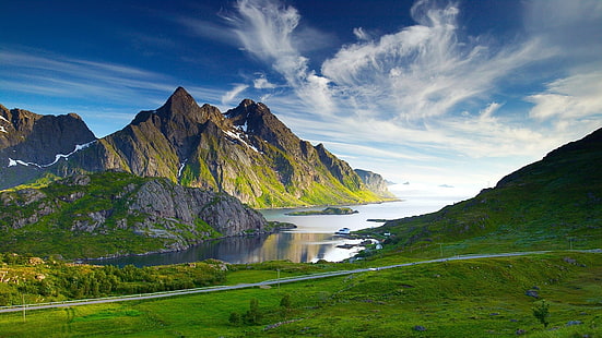 montañas paisajes fiordo nórdico 1920x1080 Naturaleza Montañas HD Art, montañas, paisajes, Fondo de pantalla HD HD wallpaper