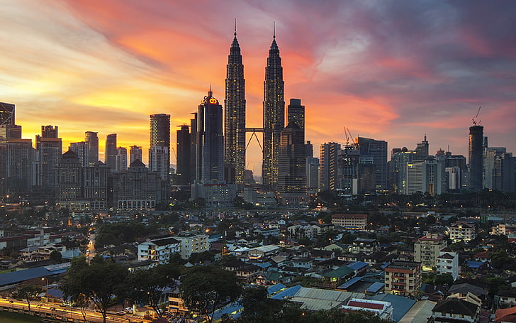 petronas, twin, towers, kuala, lumpur, malaysia, city, HD wallpaper